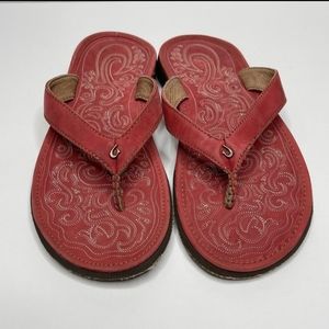 Olukai Panioli Red Leather Flip Flops